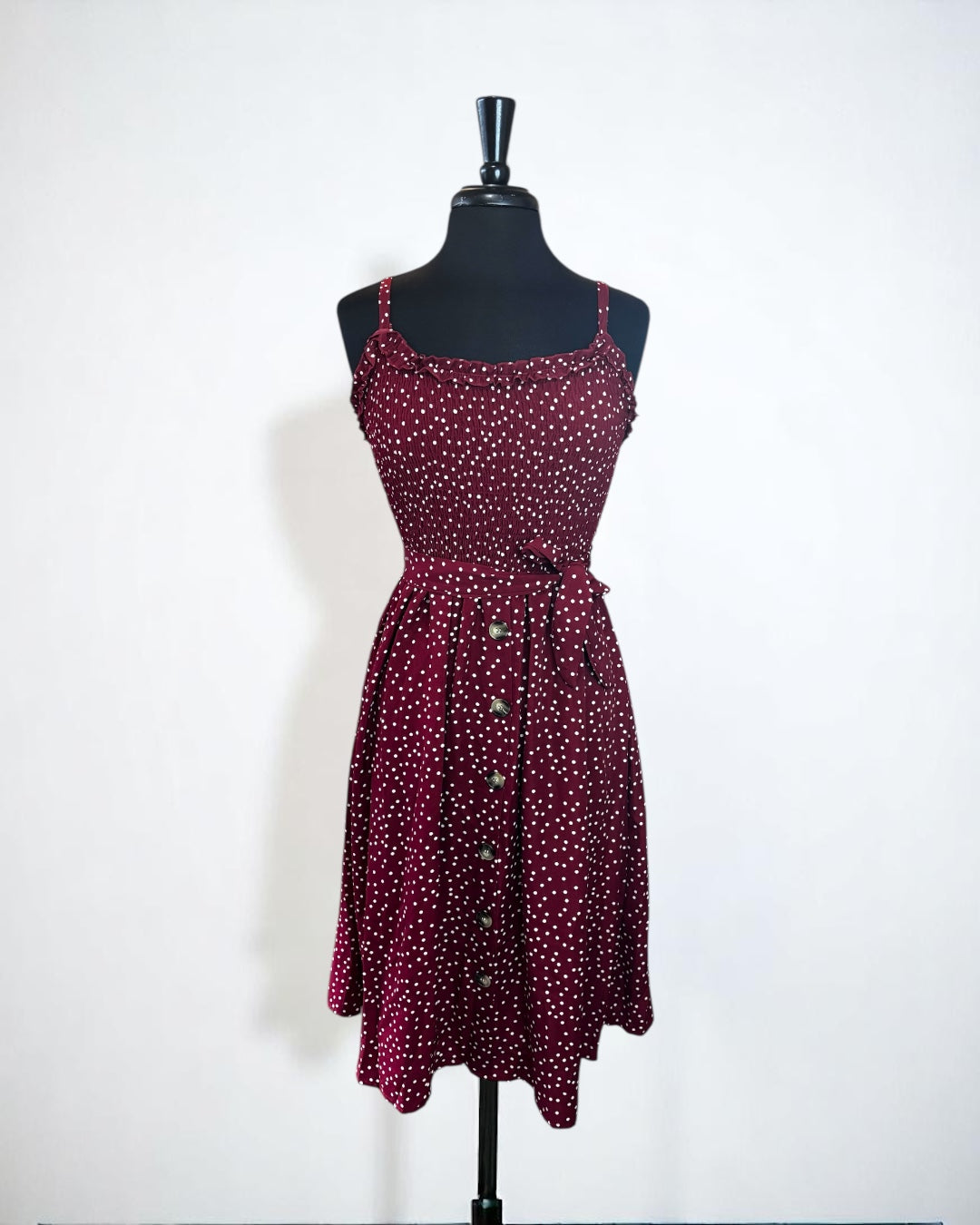 Floral Burgundy Ruffled Neckline Sundress