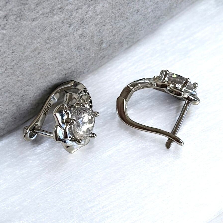 925 Sterling Silver Floral Hoop Earrings