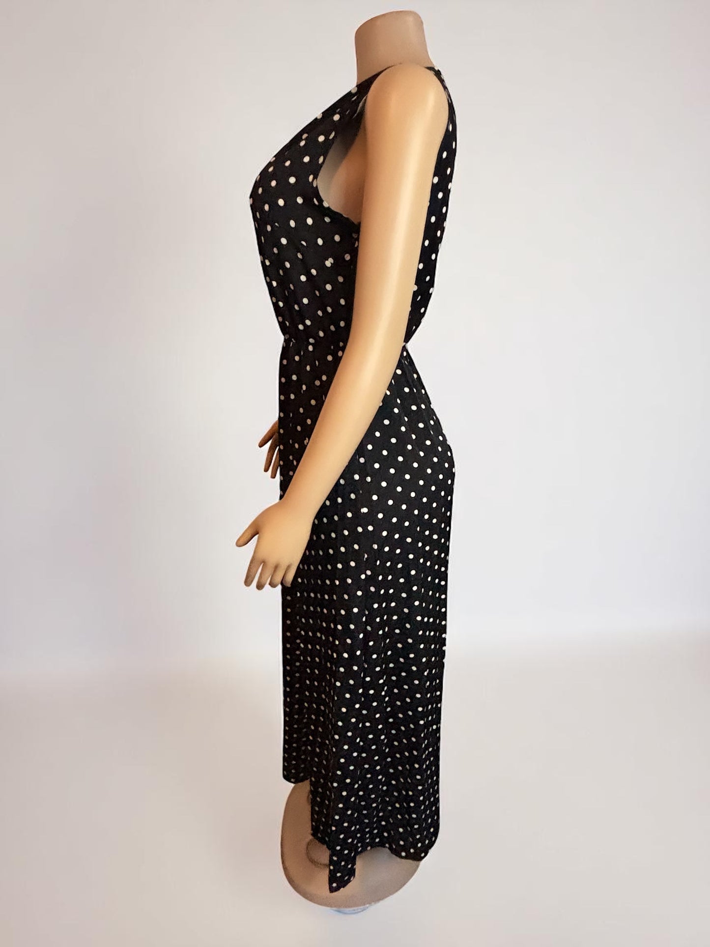 Polka Dot Print Black Maxi Dress