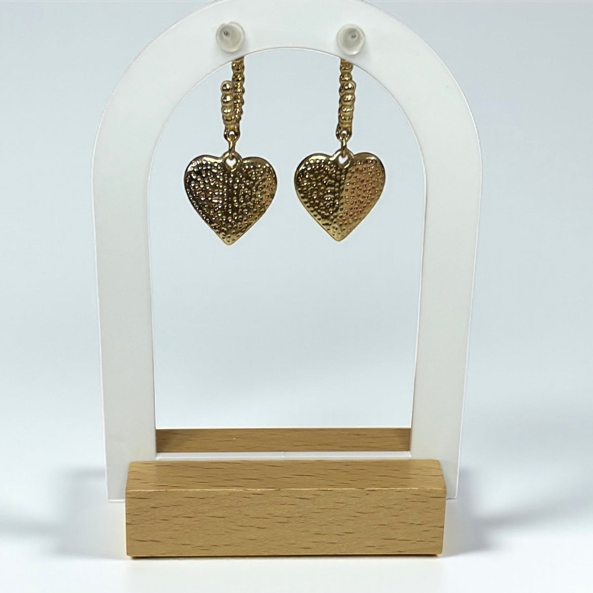Gold & Burgundy Heart Drop Hoop Earrings