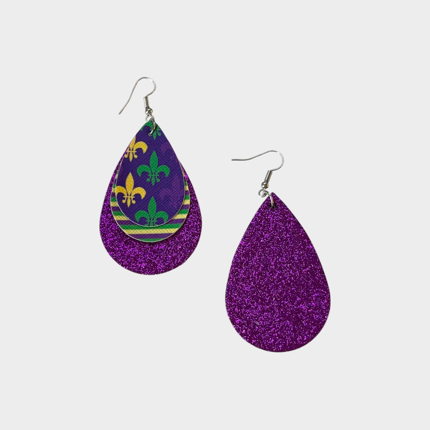 Mardi Gras Glitter Teardrop Earrings