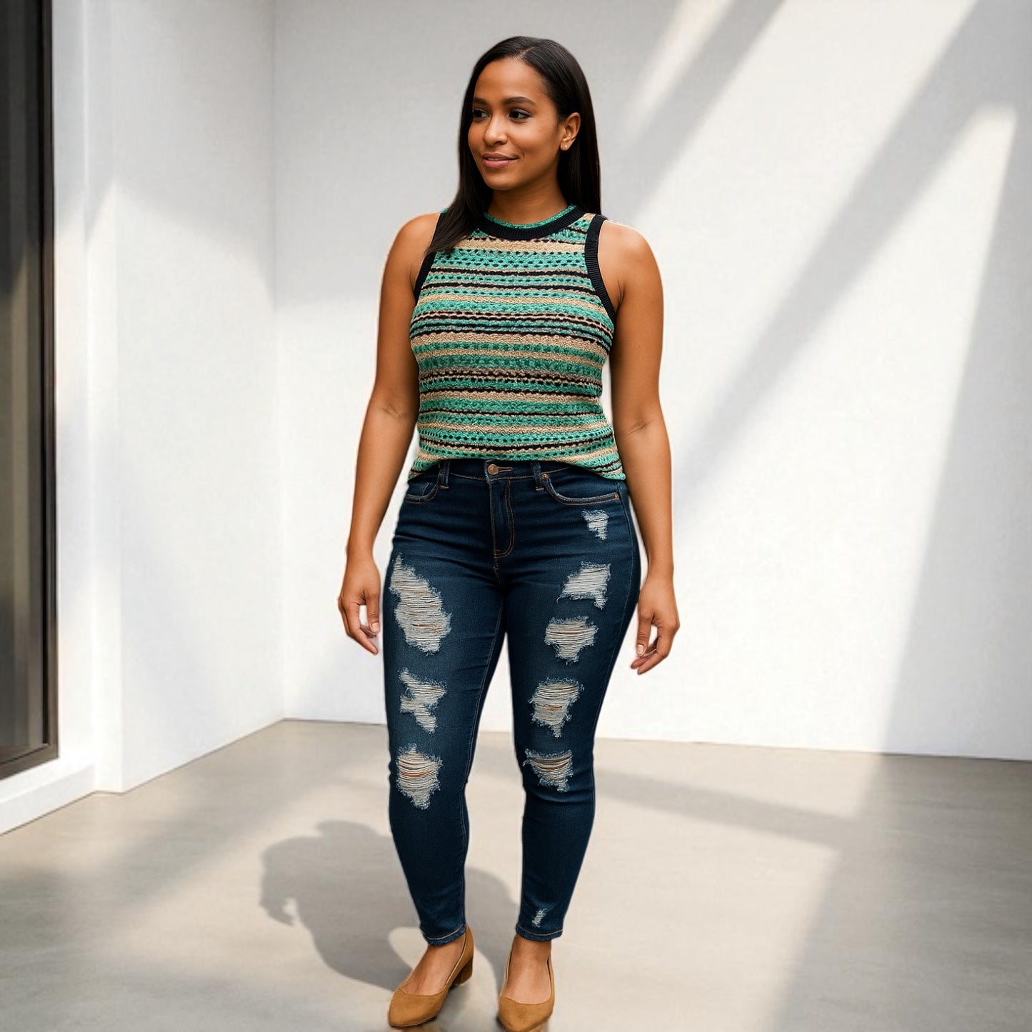 Blue Distressed Raw Hem Denim Pants