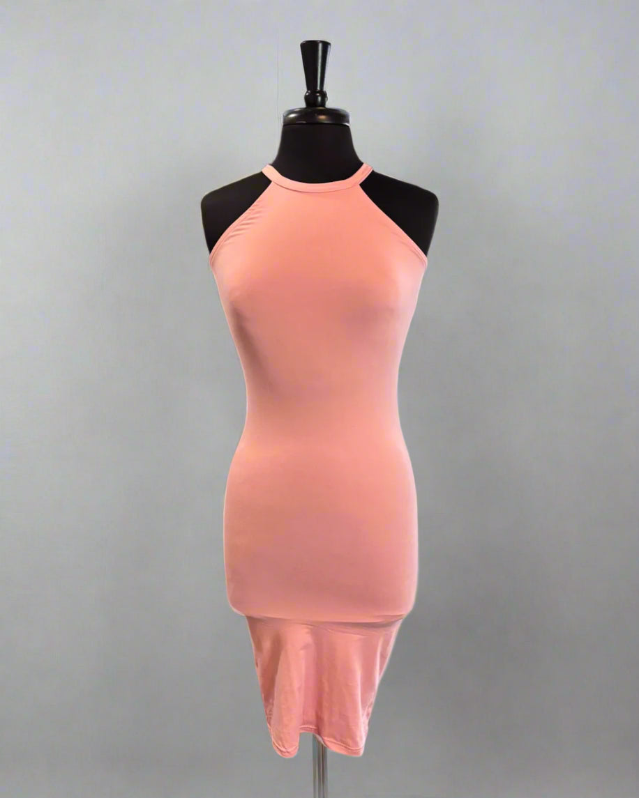 Vestido liso rosa claro de mujer de punto suave