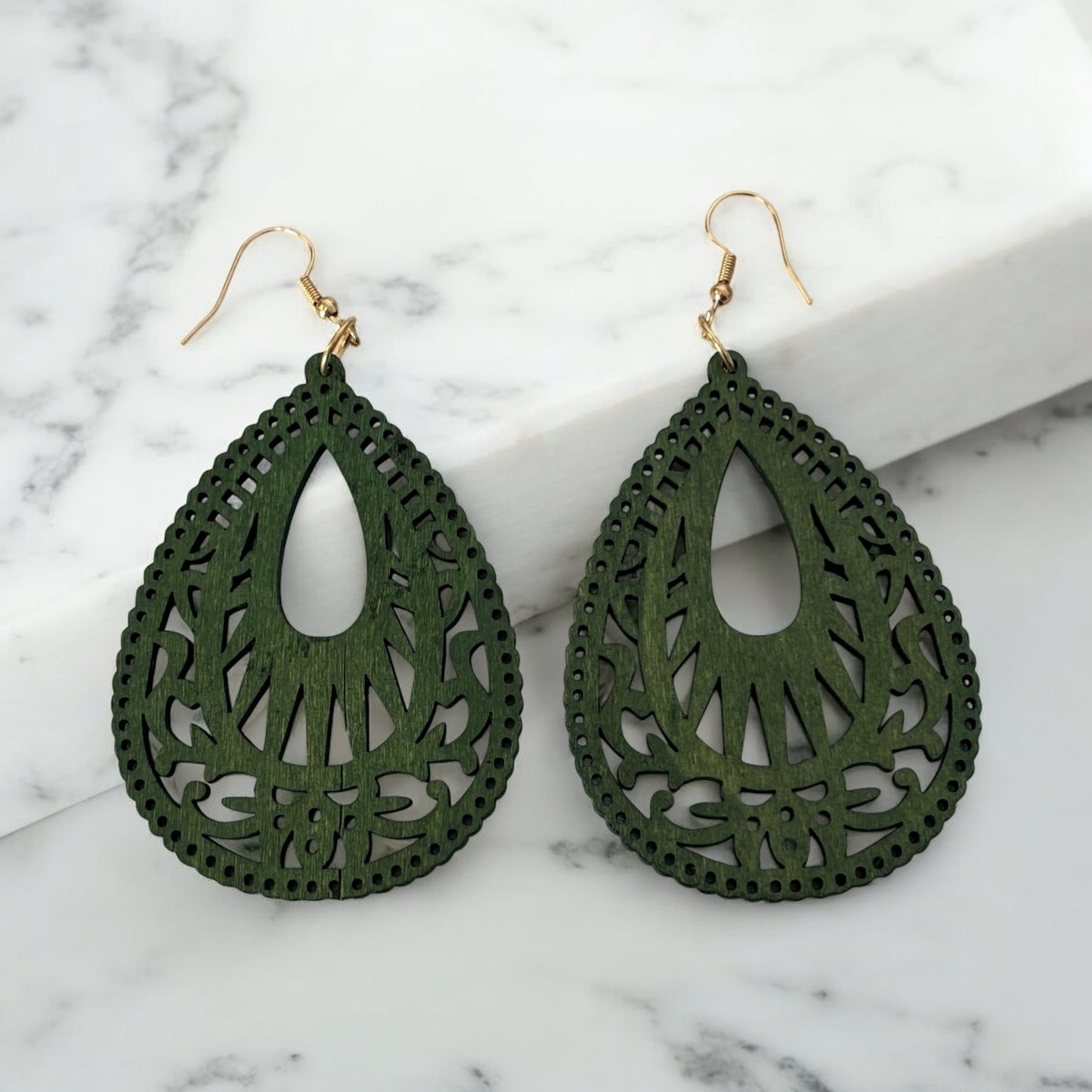 Wood Hollow Out Drop Earrings