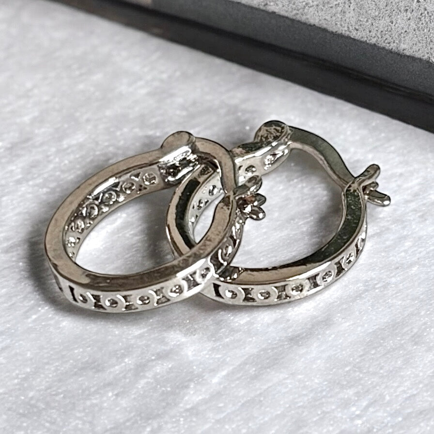 Silver Zircon Crystal Small Hoop Earrings