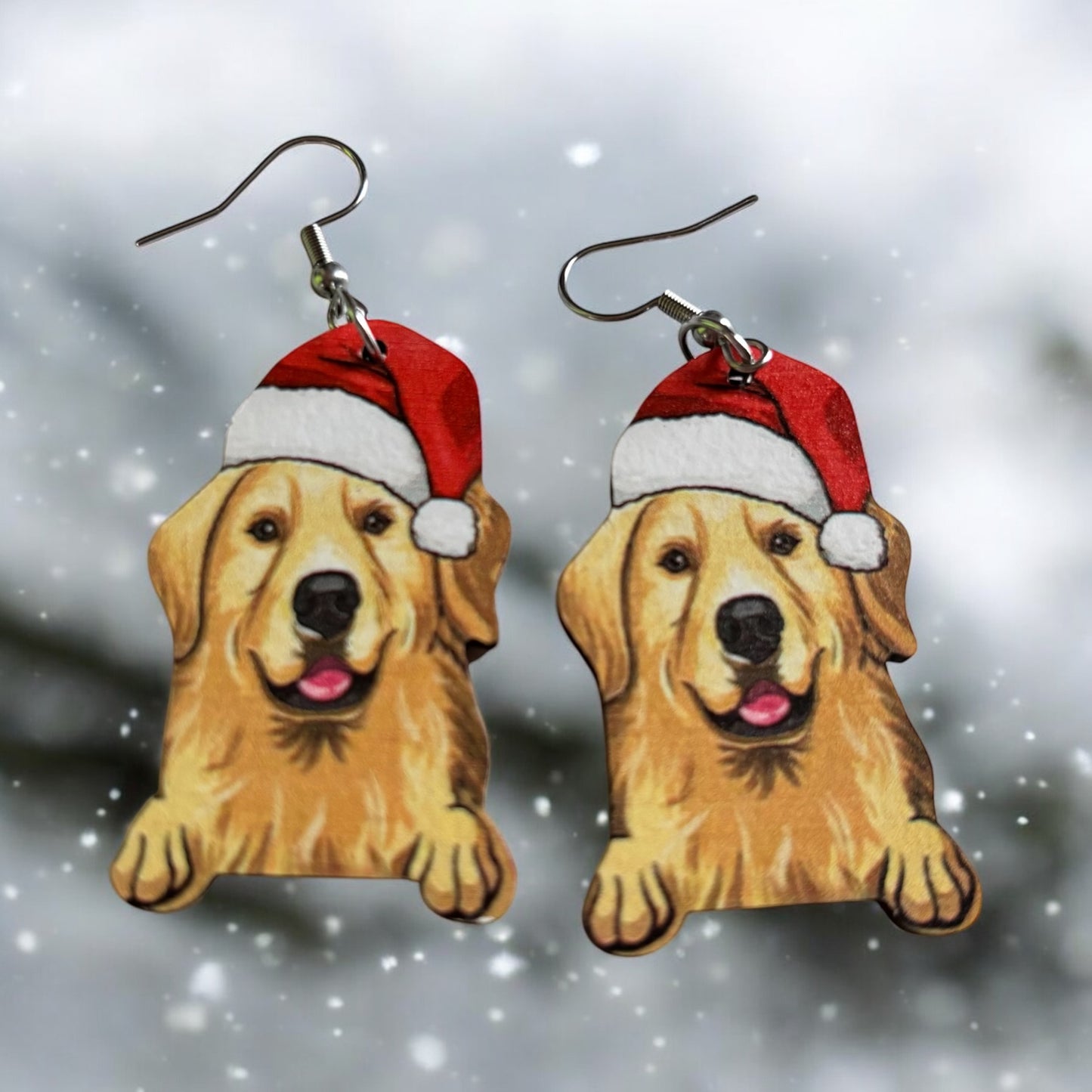 Golden Retriever Wood Drop Earring