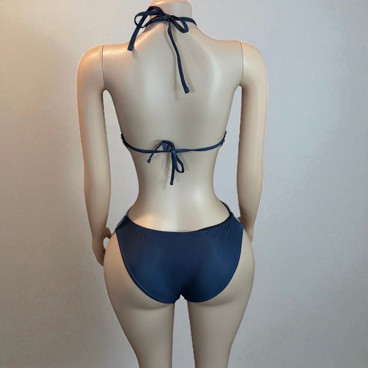 V Neck Women Navy Blue Halter Swimsuit
