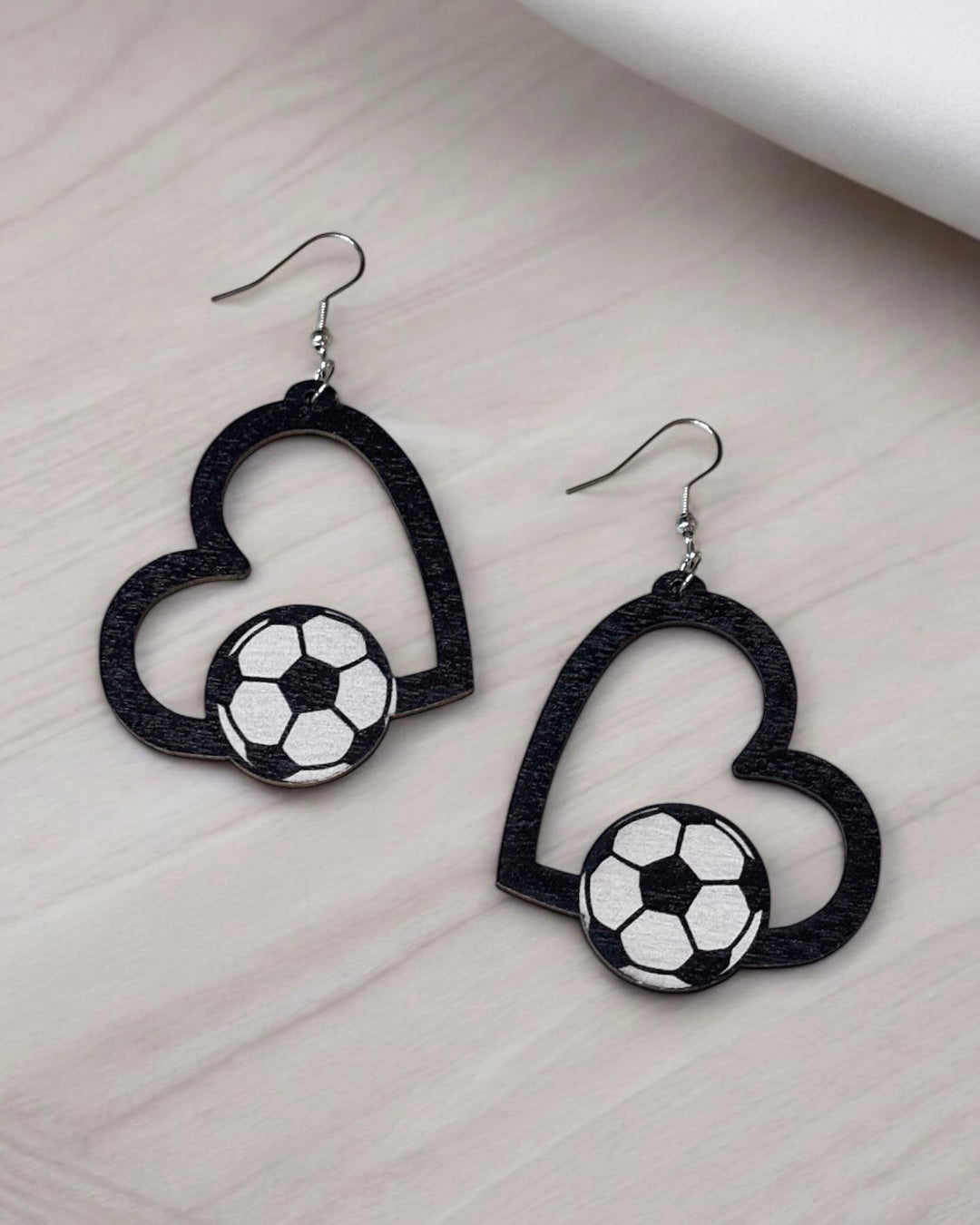 Heart Soccer Wood Earring