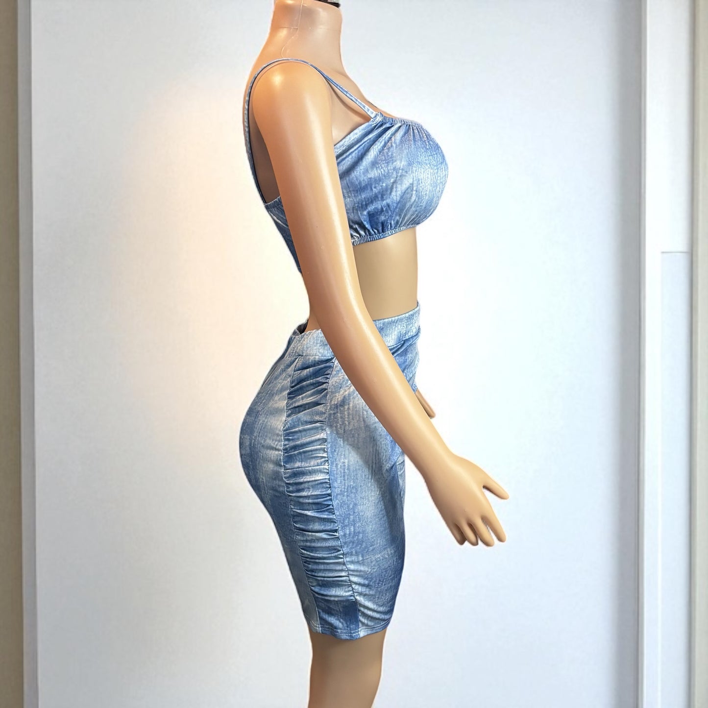High-waisted Two Piece Blue Short Set