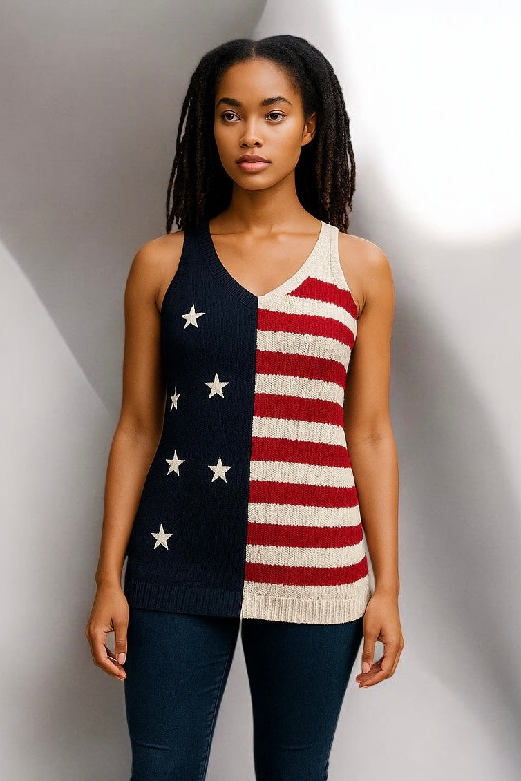 Red Stars and Stripes Flag Pattern Knitted Tank