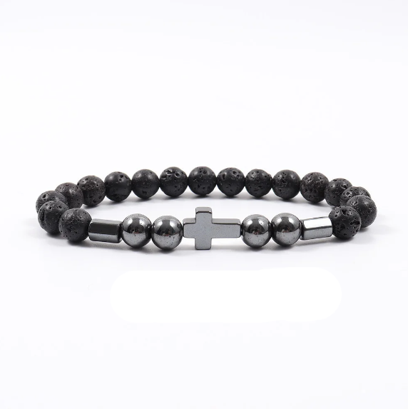 Pulsera de piedra ajustable con cuentas de 8 mm para hombre