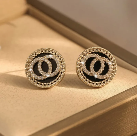 Elegantes pendientes de botón con doble círculo redondo