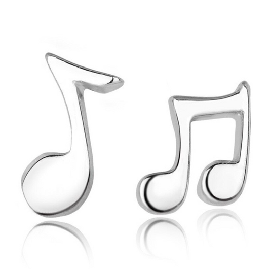 Small 925 Sterling Silver Music Note Stud Earrings