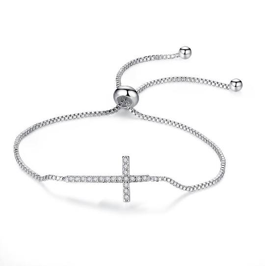 Pulsera de lujo con cruz en plata de ley