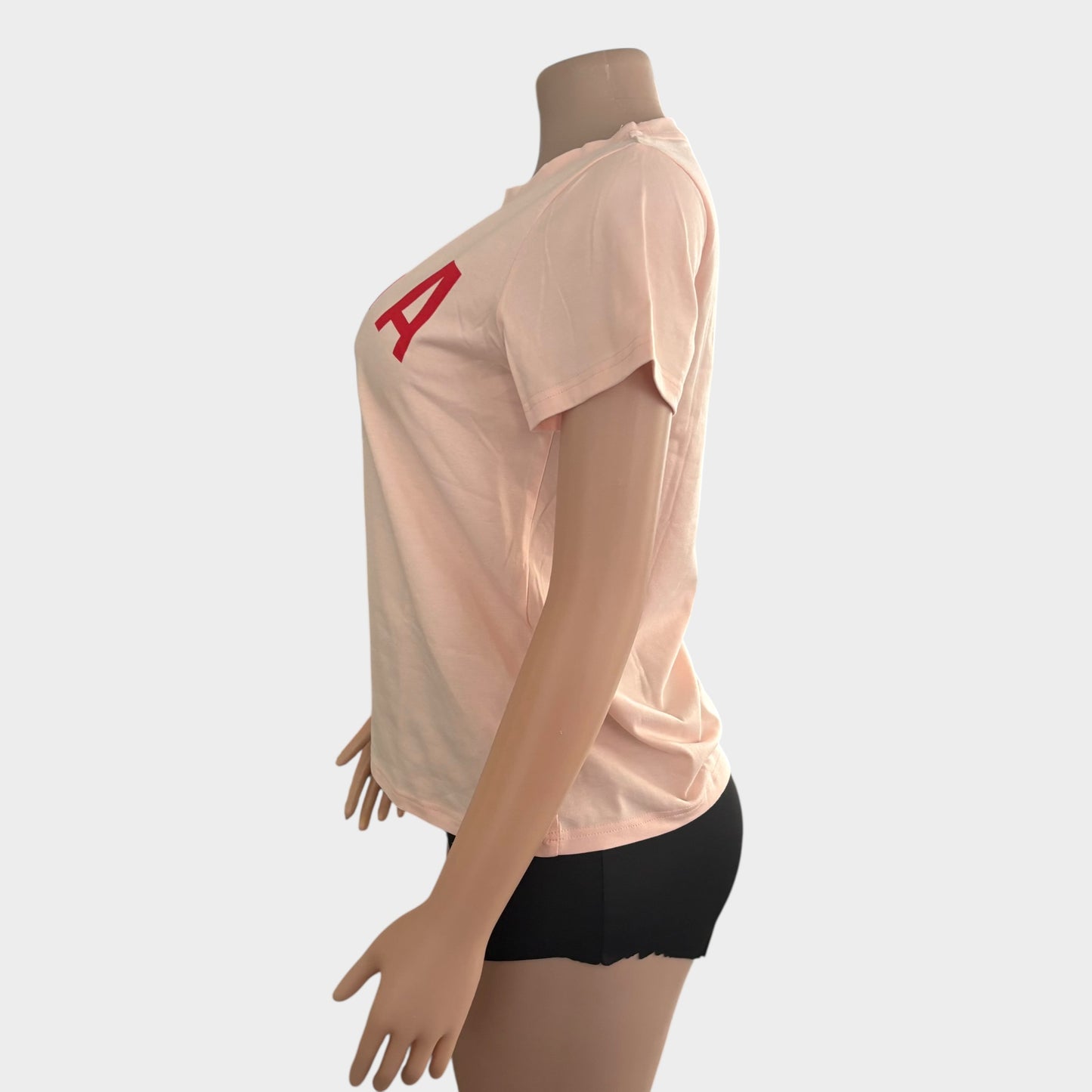 Camiseta con estampado de letras rosa suave para mujer