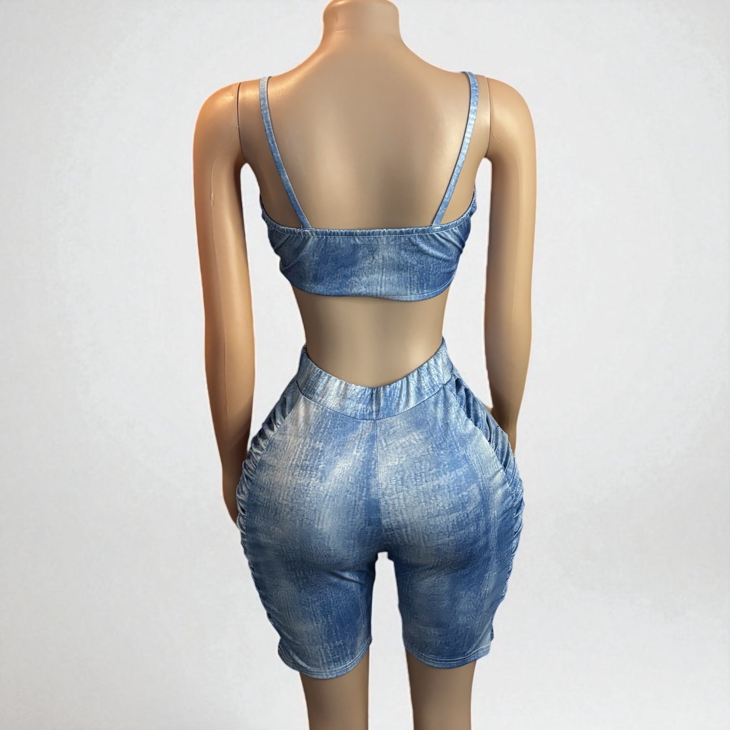 High-waisted Two Piece Blue Short Set