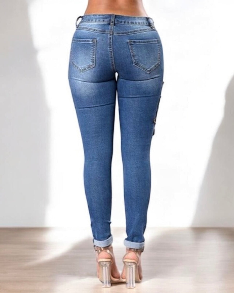 Rose Print Women Blue Jeans