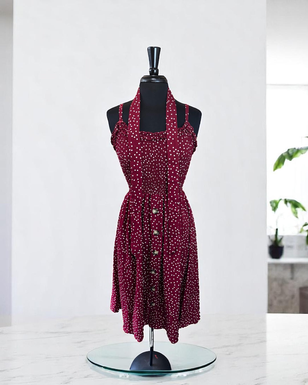 Floral Burgundy Ruffled Neckline Sundress