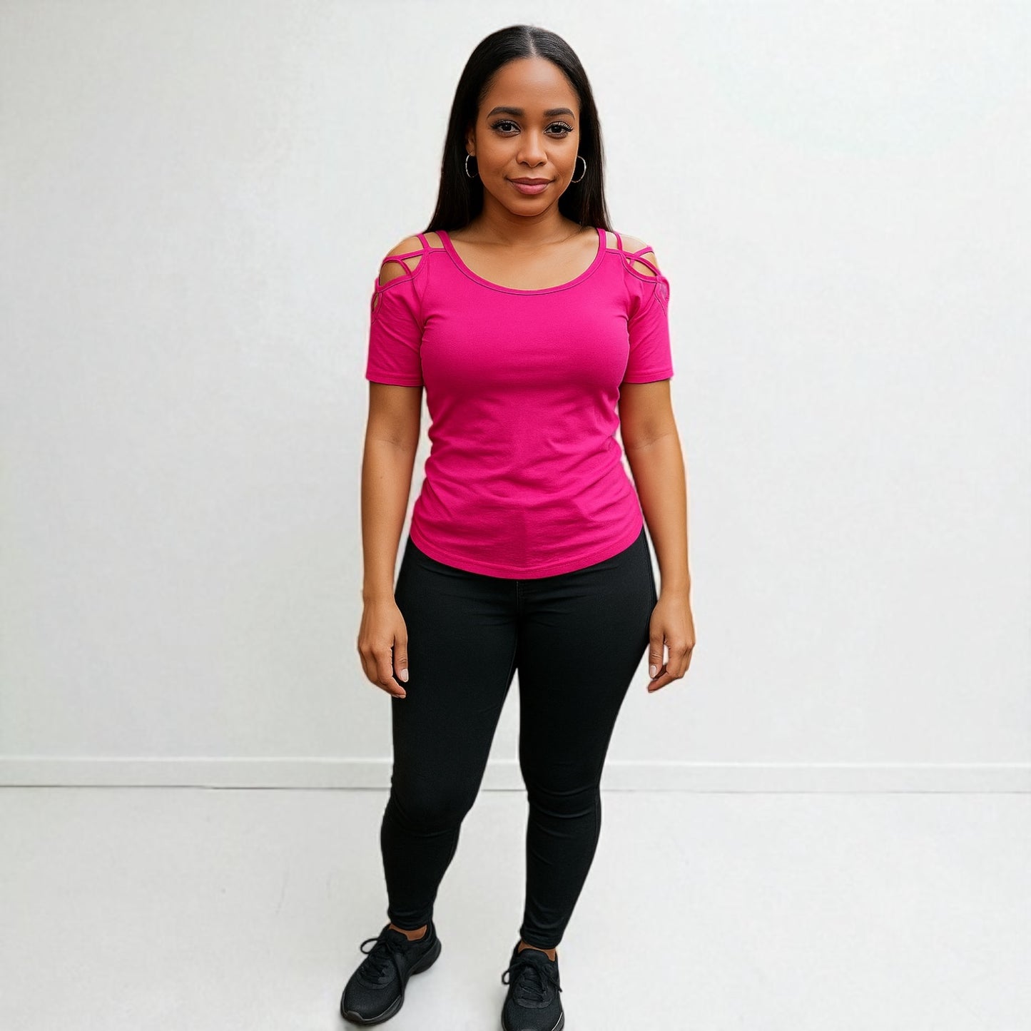 Solid Off Shoulder Top With Strappy Cut Sleeve