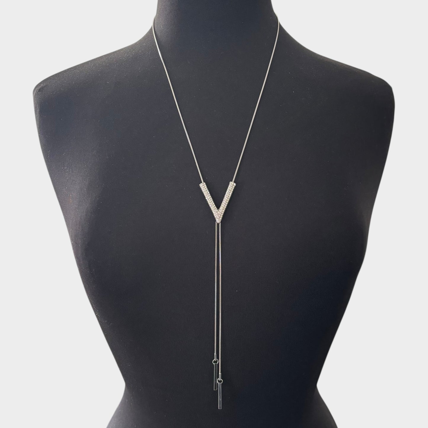 V Shape Silver Long Necklace