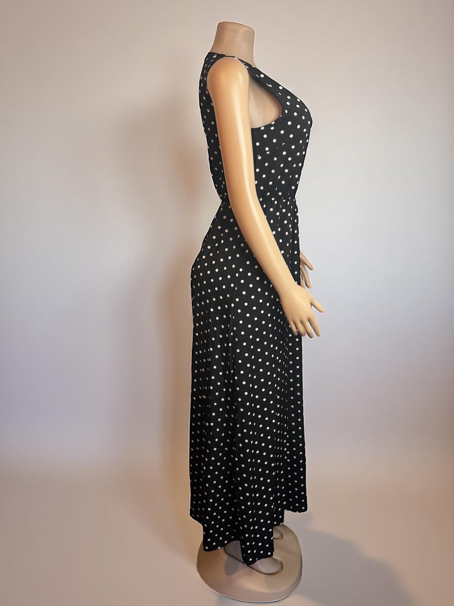 Polka Dot Print Black Maxi Dress