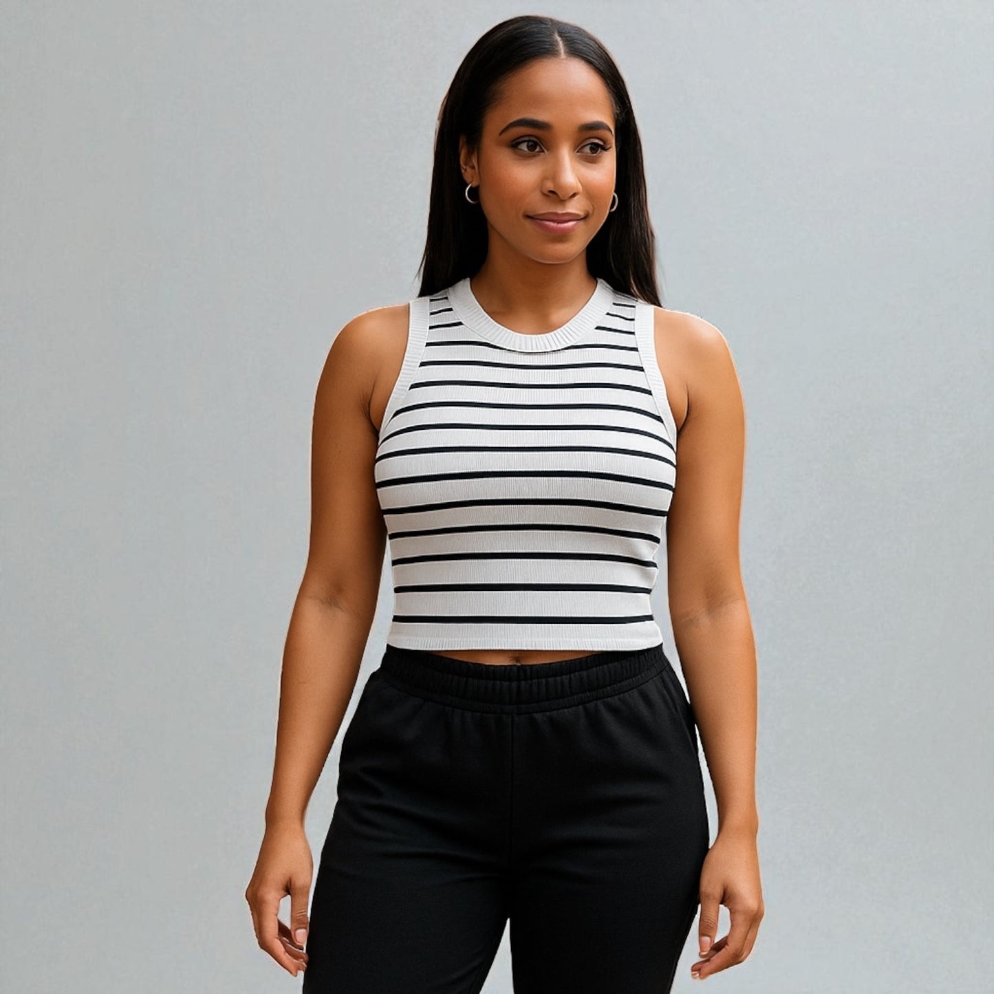 Striped Sleeveless Knitted Base Shirt
