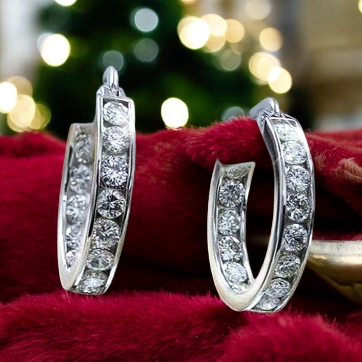 Silver Zircon Crystal Small Hoop Earrings
