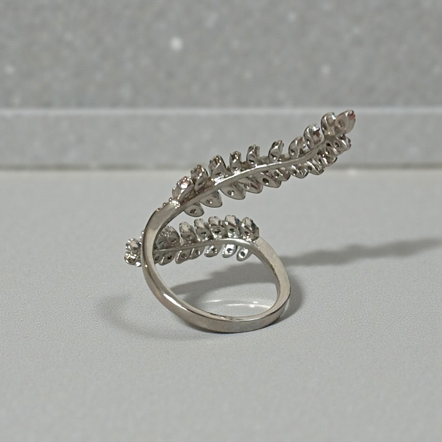 Silver Sterling Open Crystal Leaves Ring