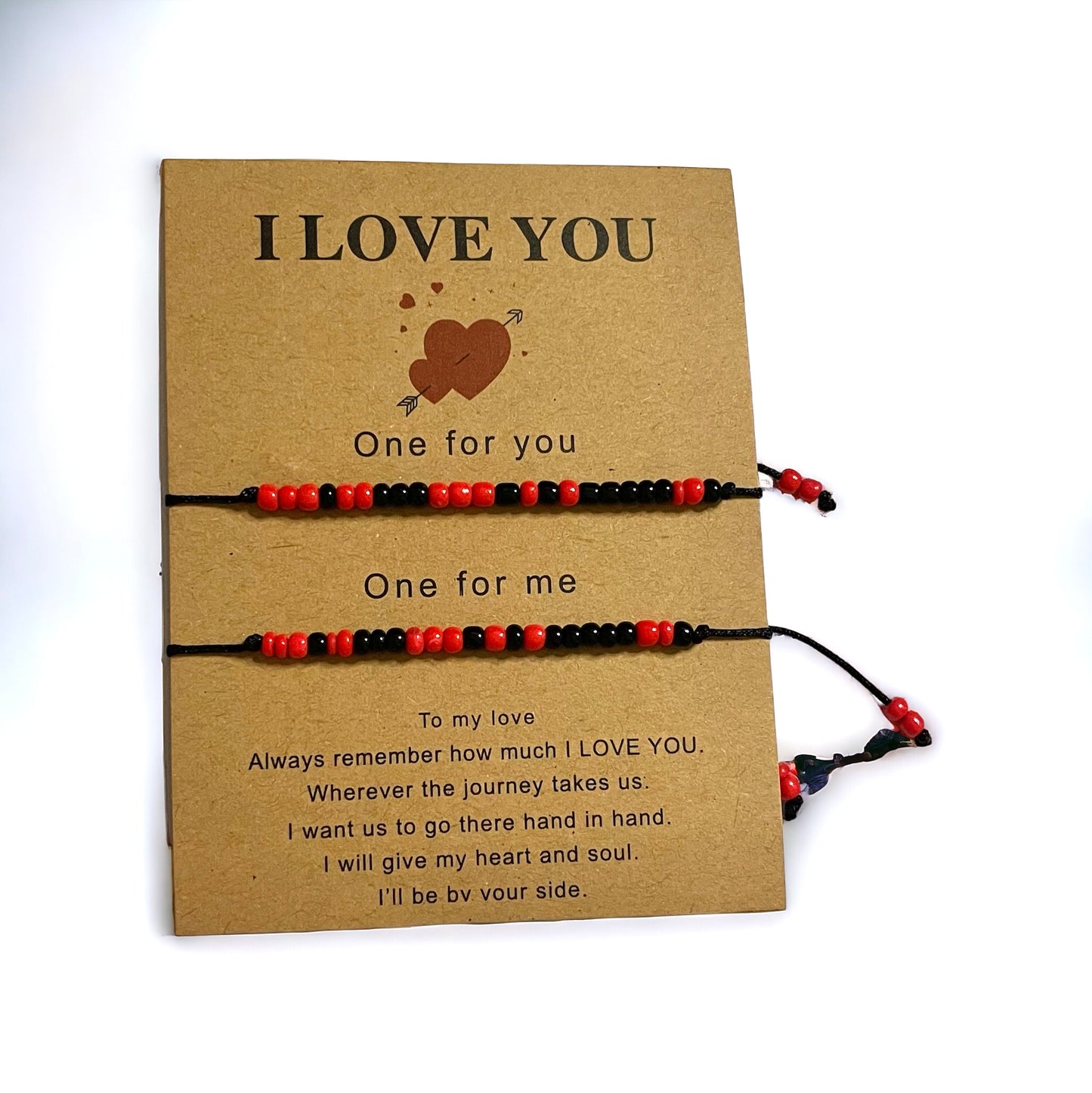 Pulseras de pareja con cuentas negras y rojas