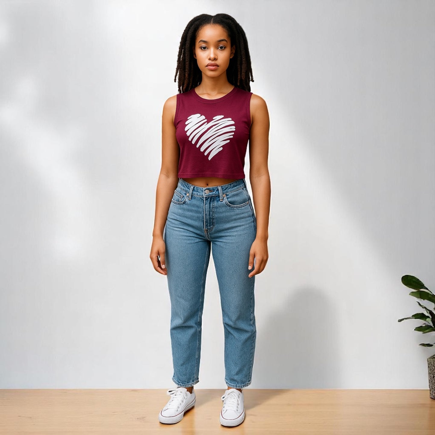 Sleeveless Women Crop Heart Top