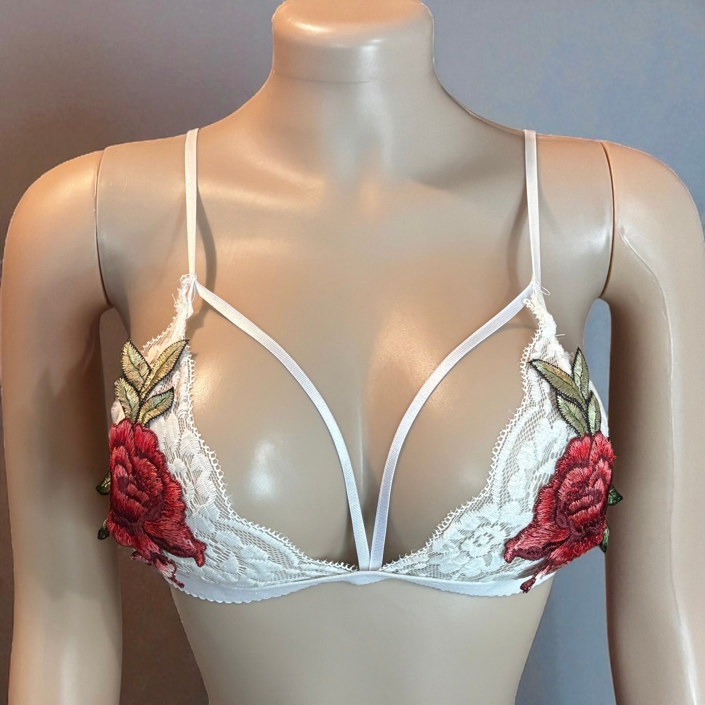 Lace Wire Free Rose Floral Bra