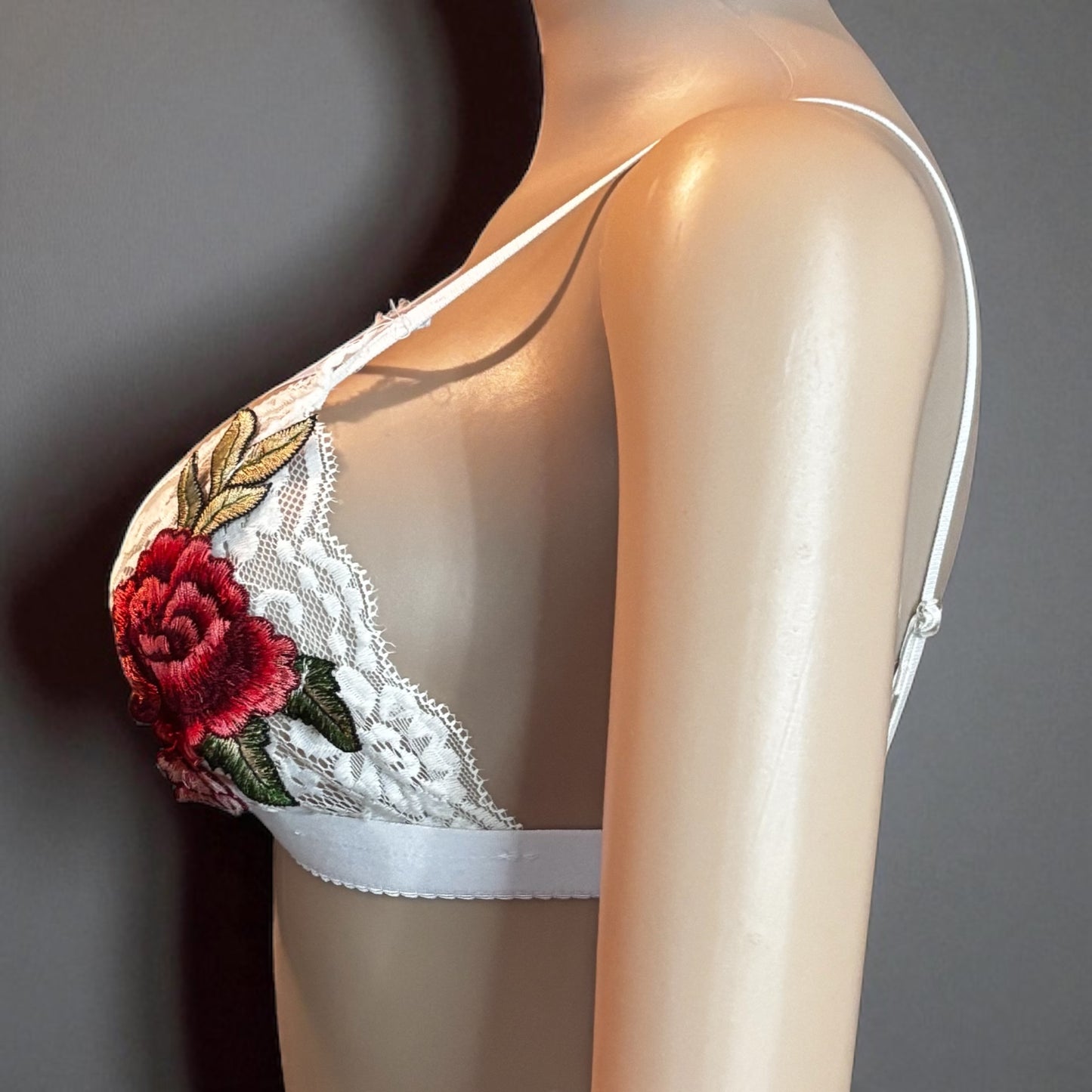 Lace Wire Free Rose Floral Bra