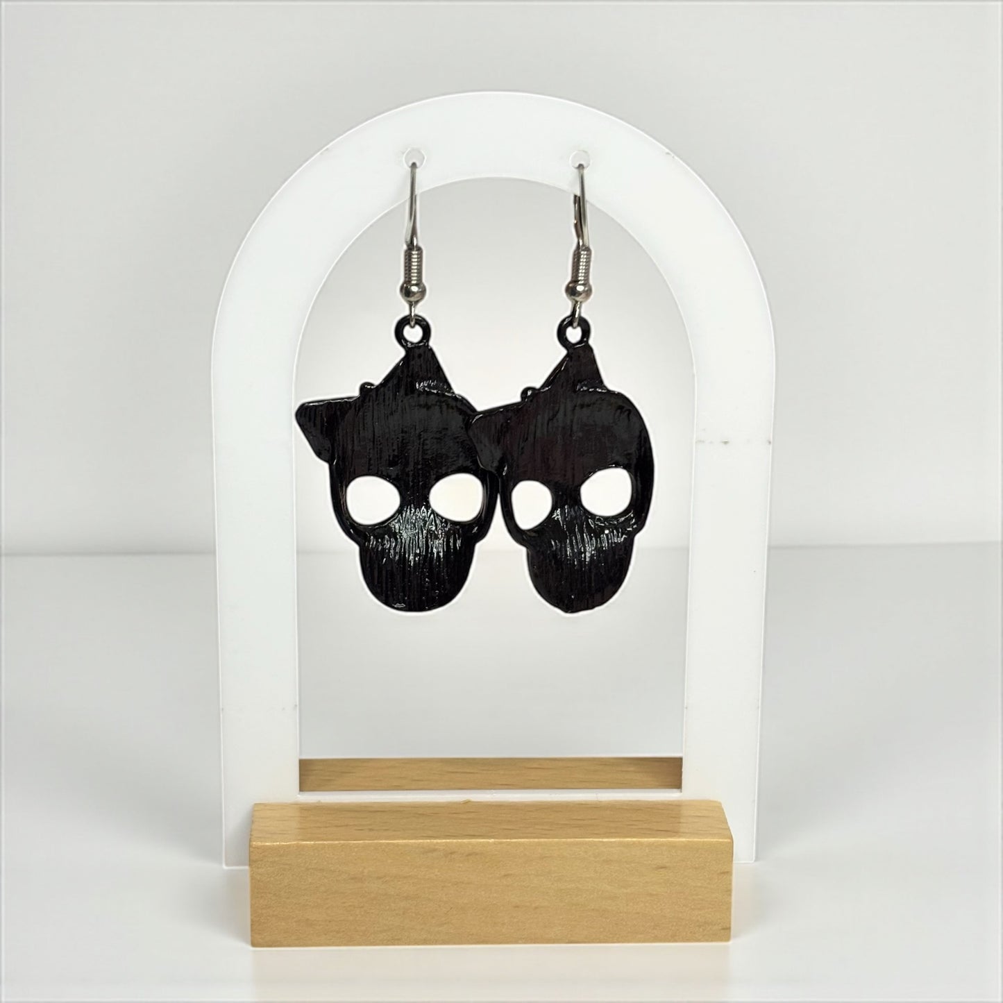 Cute & Spooky Black Skull Earring with Bow