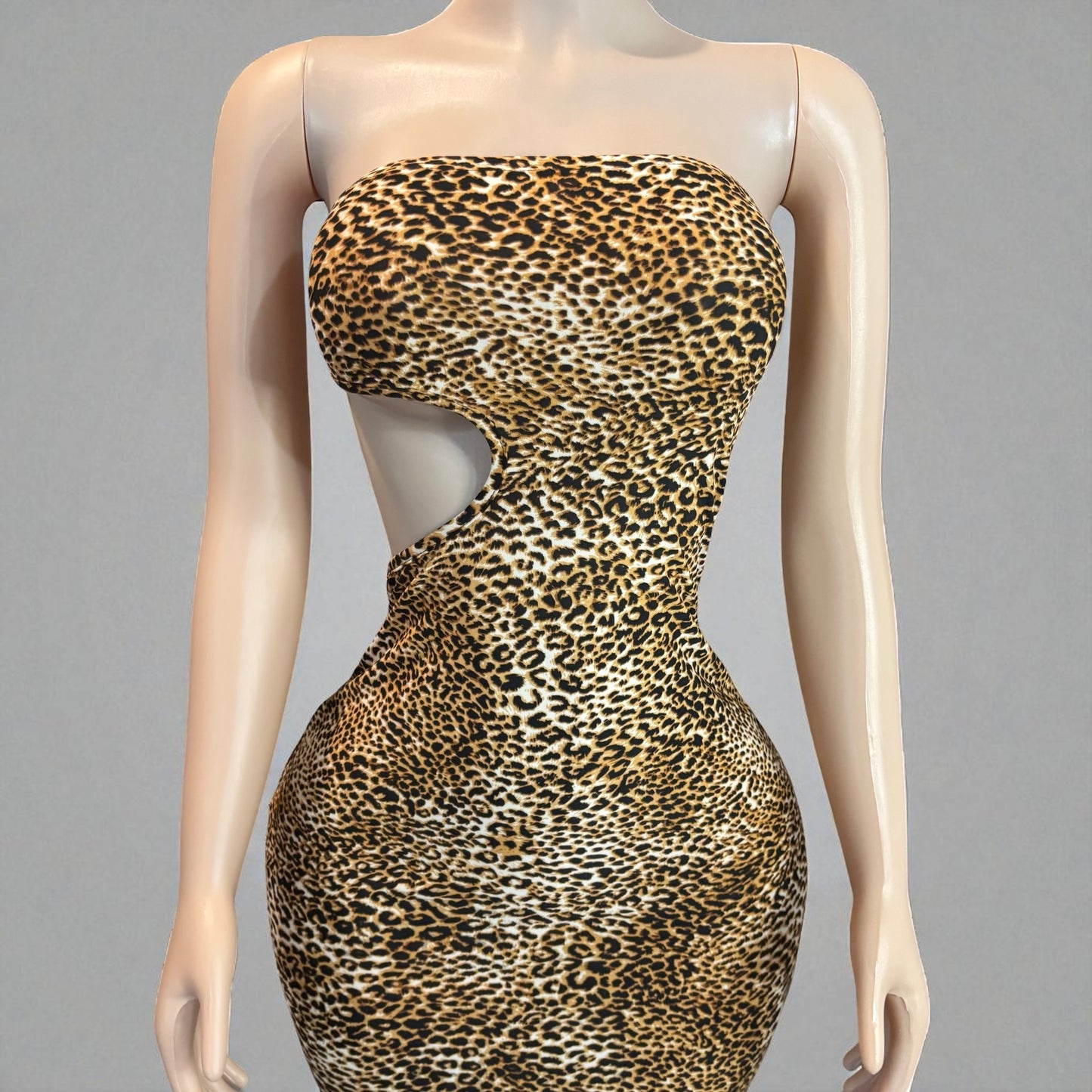 Leopard Print Strapless Midi Dress