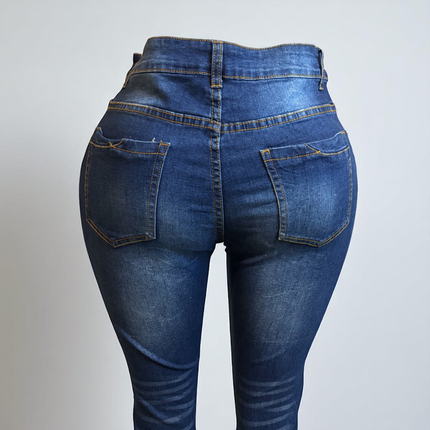 Blue Distressed Raw Hem Denim Pants