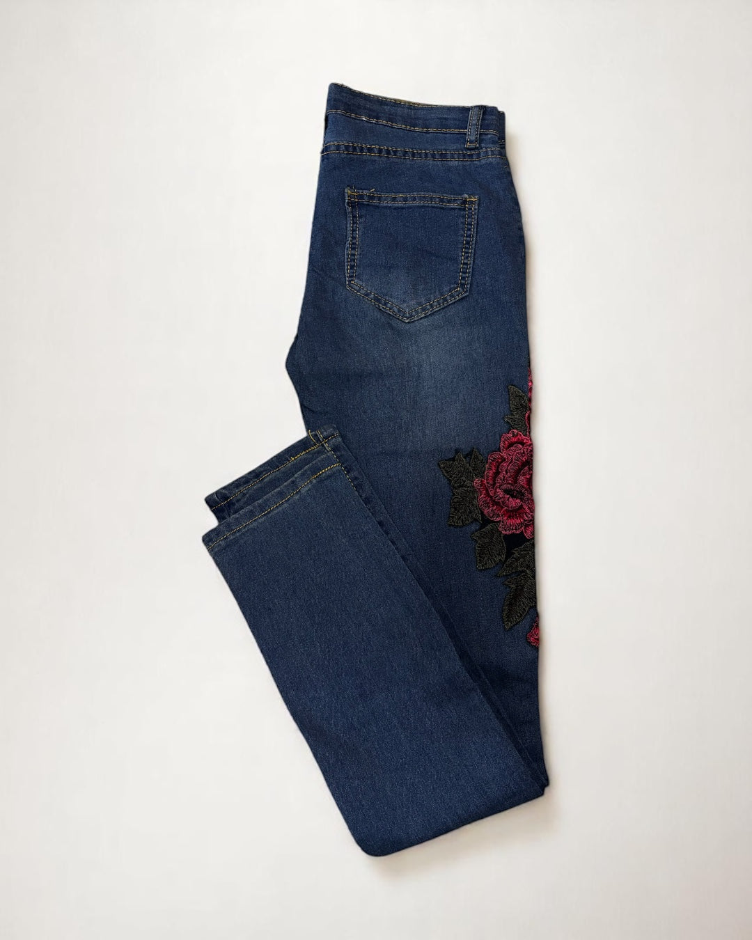 Rose Print Women Blue Jeans