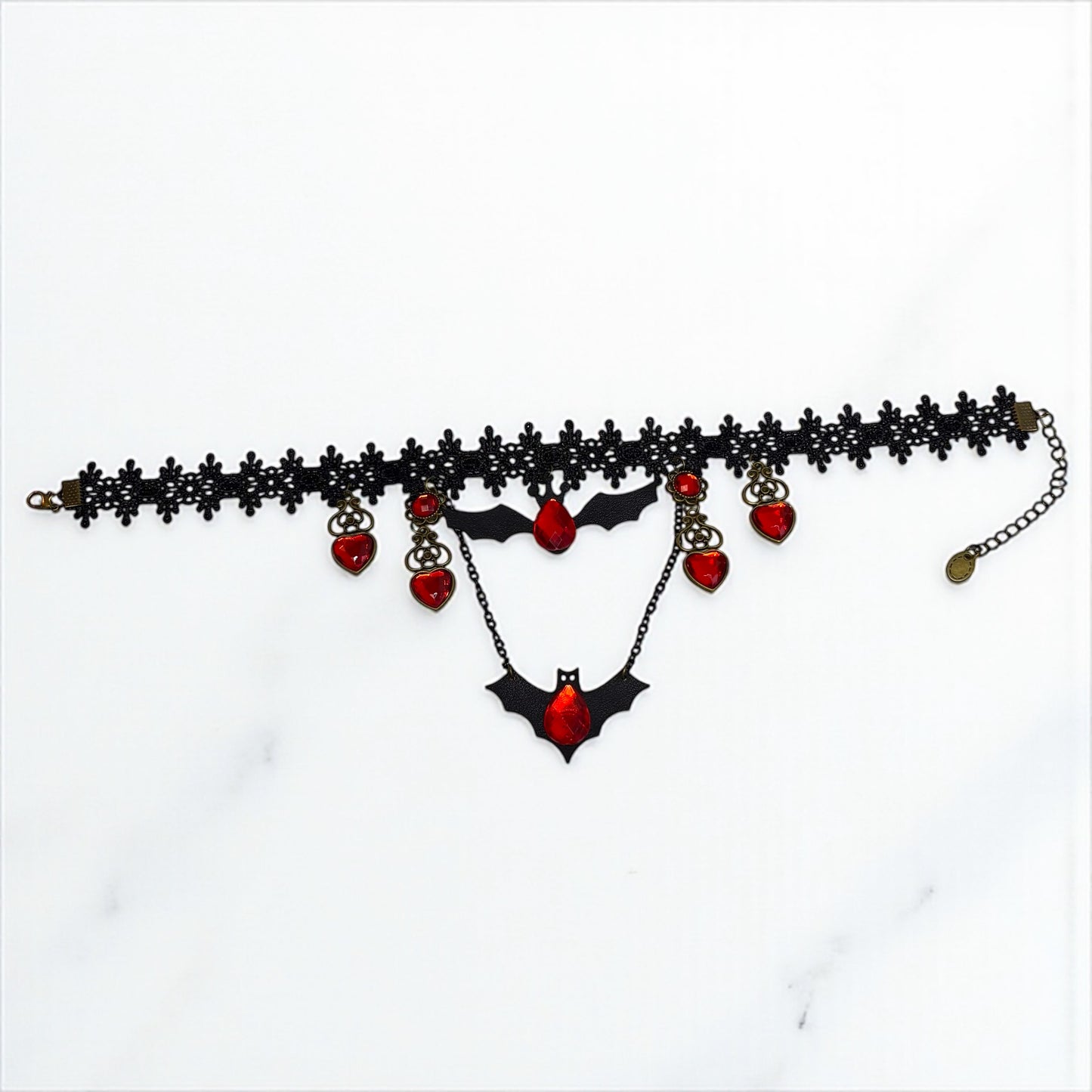 Halloween Bat Choker Necklace with Red Gem Accents