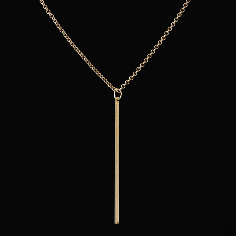 Long Classic Stick Pendant Gold Necklace
