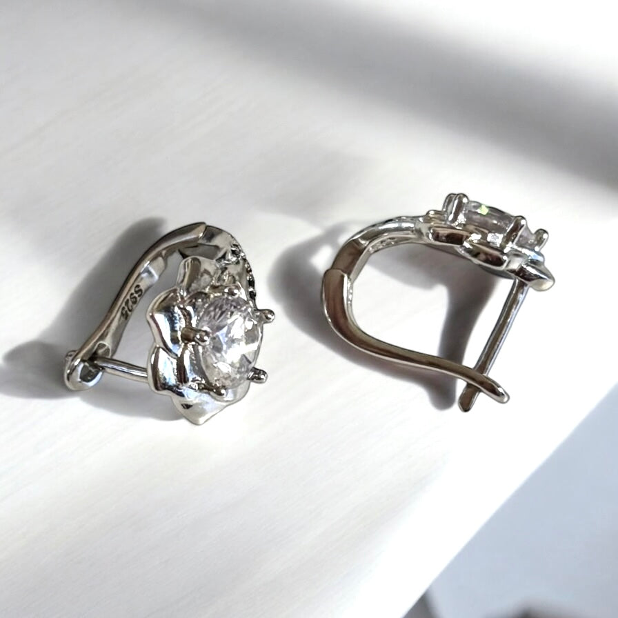 925 Sterling Silver Floral Hoop Earrings