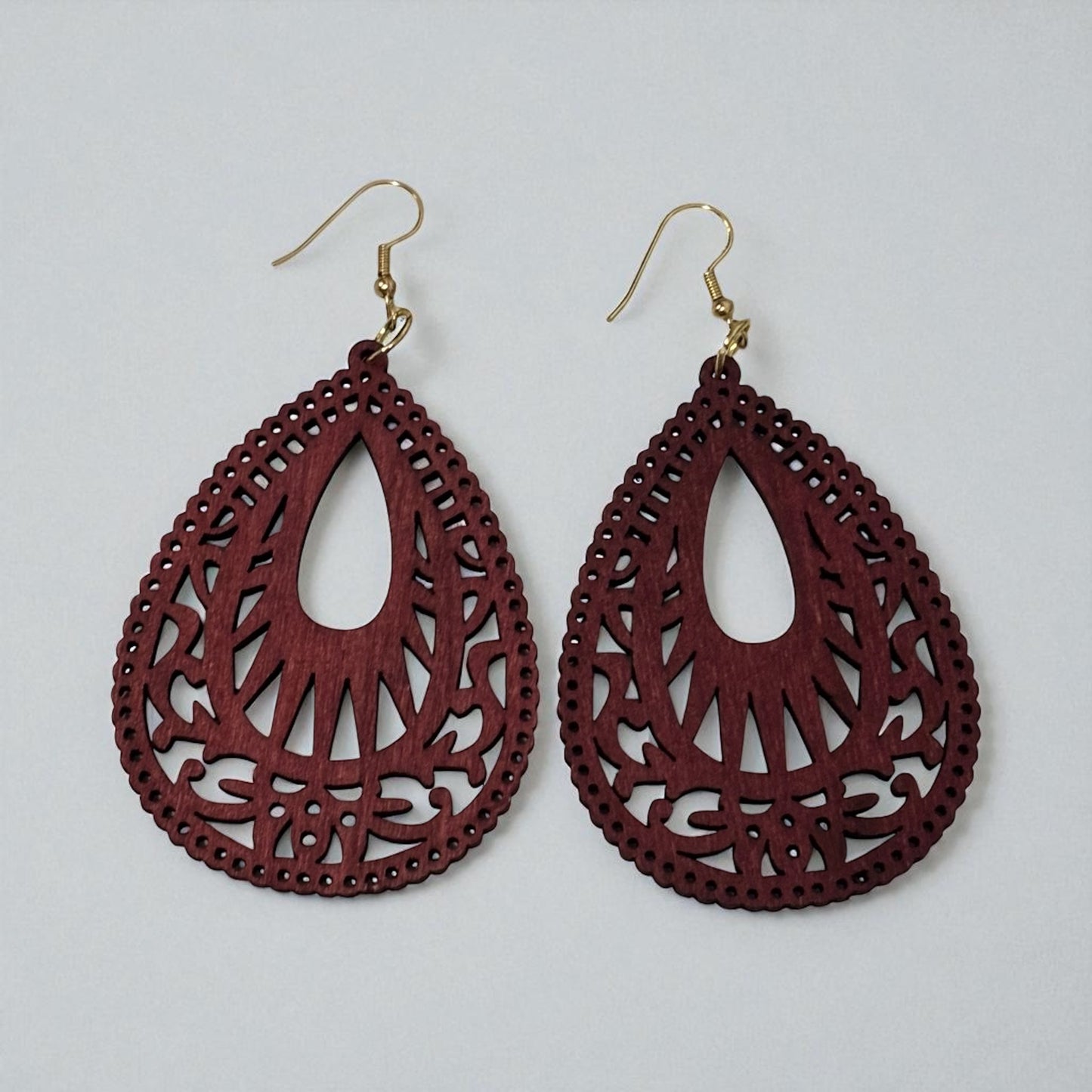 Wood Hollow Out Drop Earrings