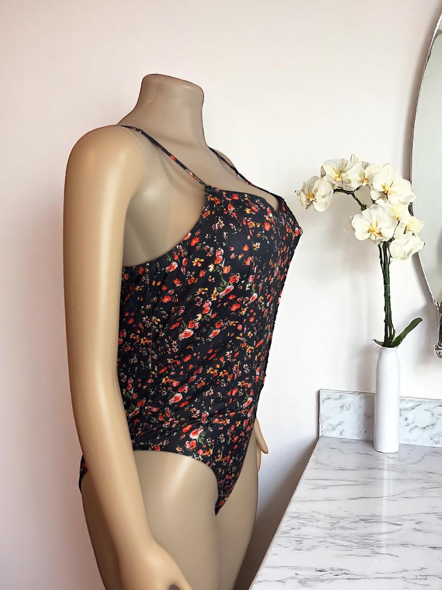 Boho Floral Print Spaghetti Straps Bodysuit