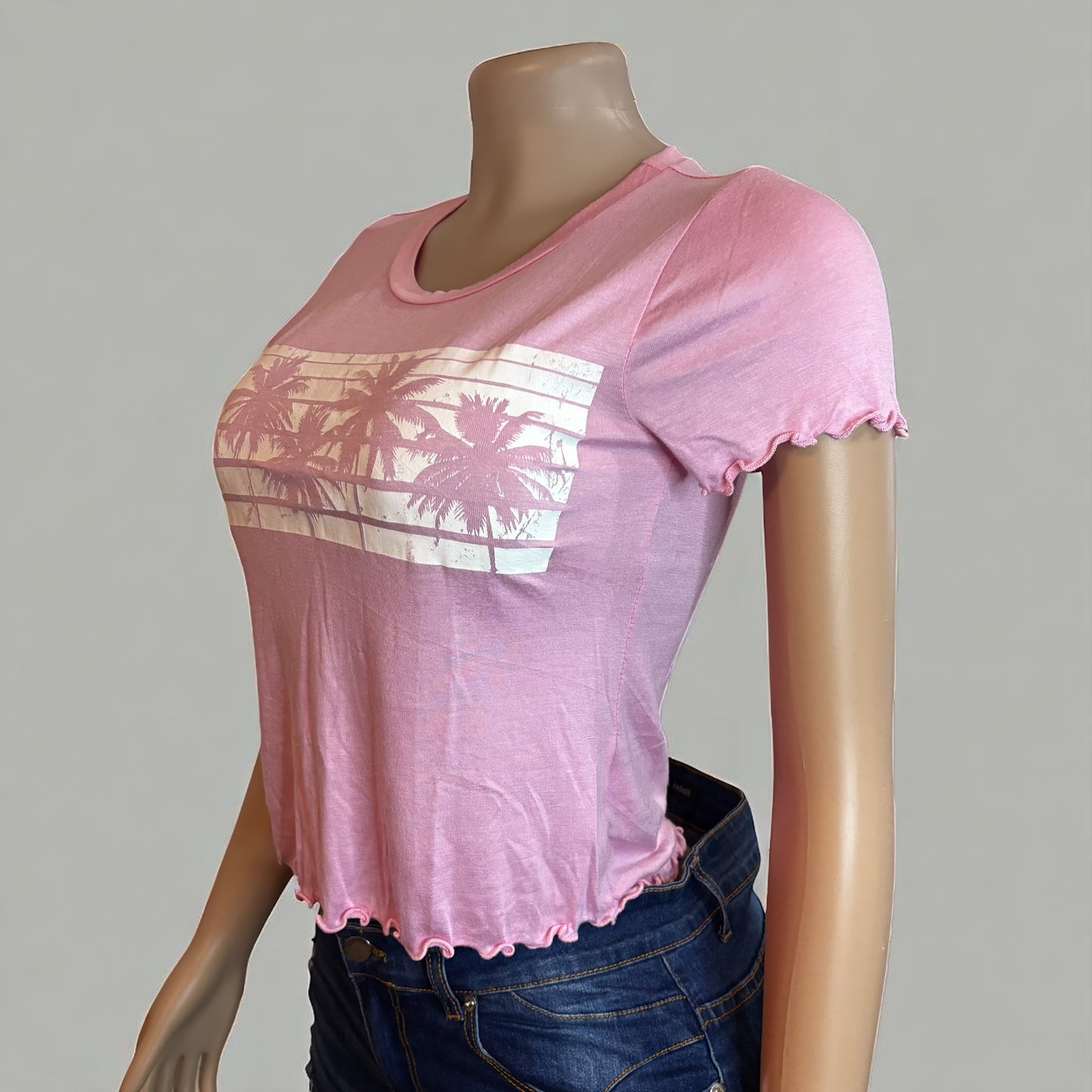 Women Pink Palm Tree Top