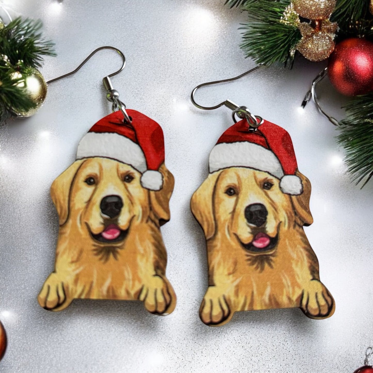Golden Retriever Wood Drop Earring