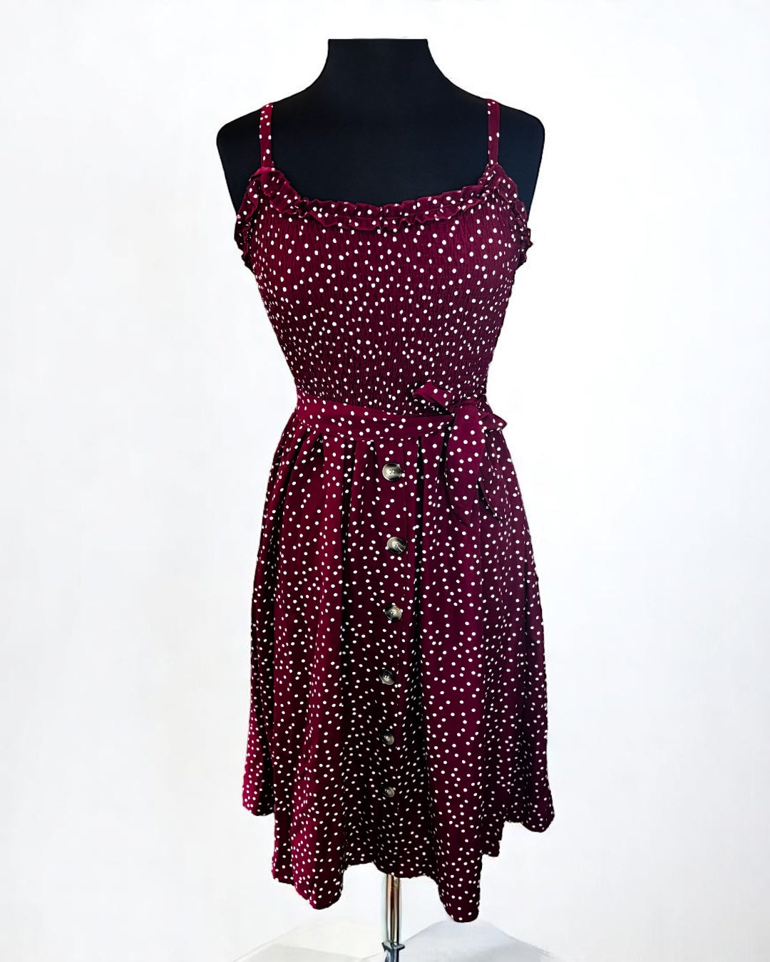 Floral Burgundy Ruffled Neckline Sundress