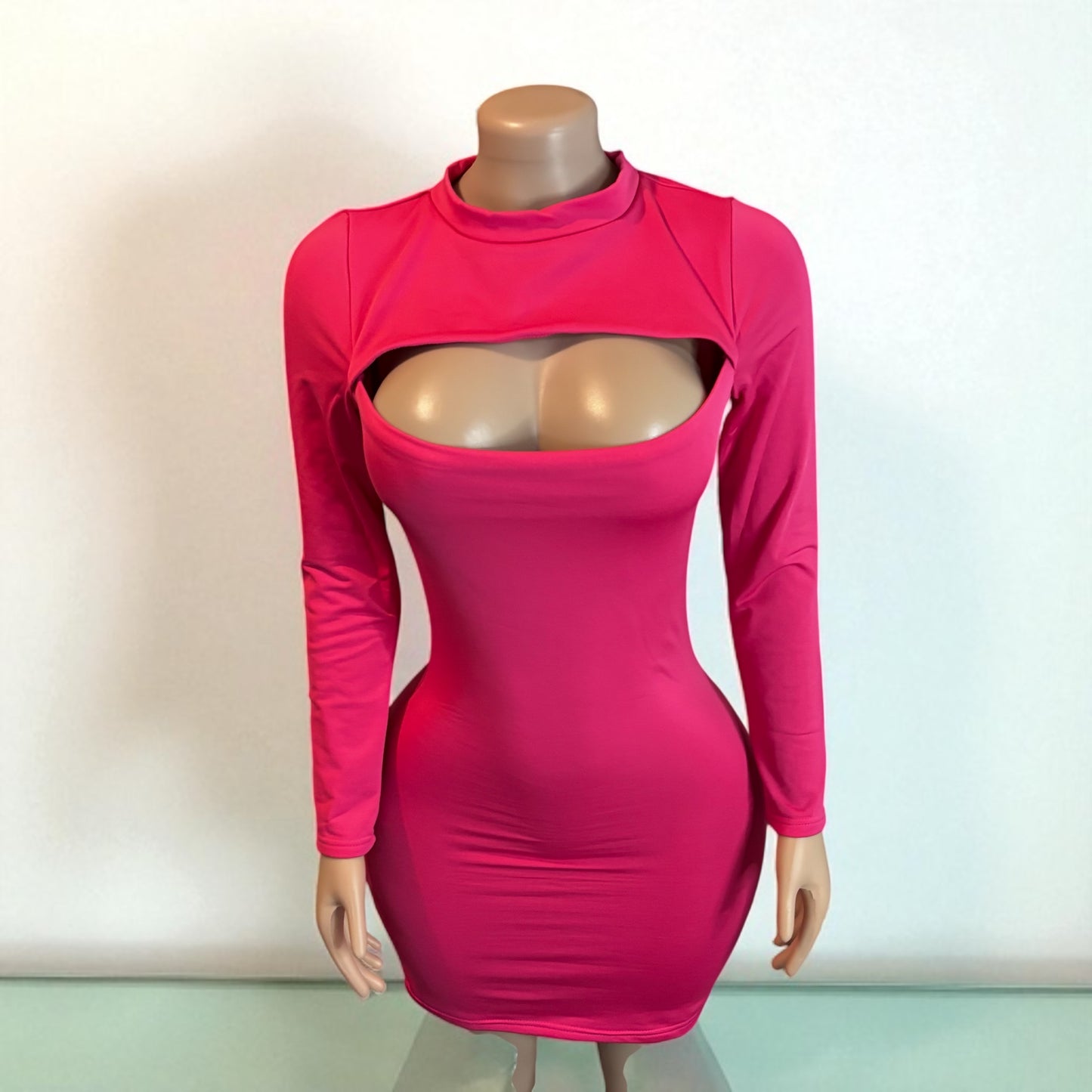 Solid Pink Cut Out Mini Dress