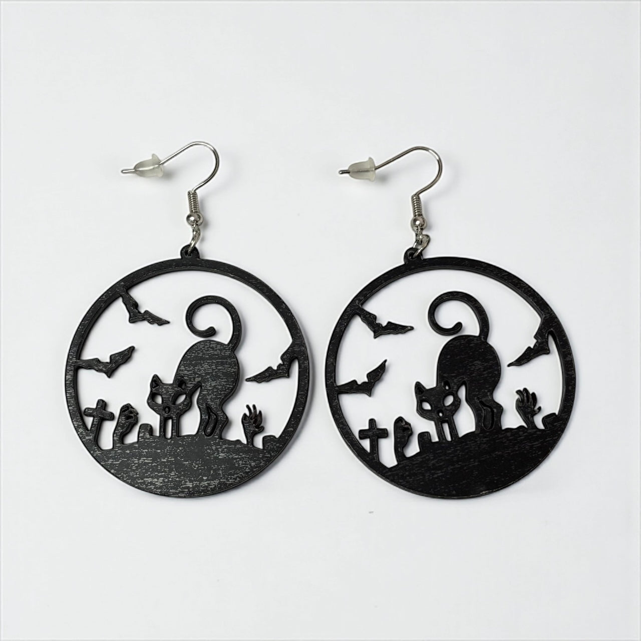 Gothic Cat Bat Drop Earring