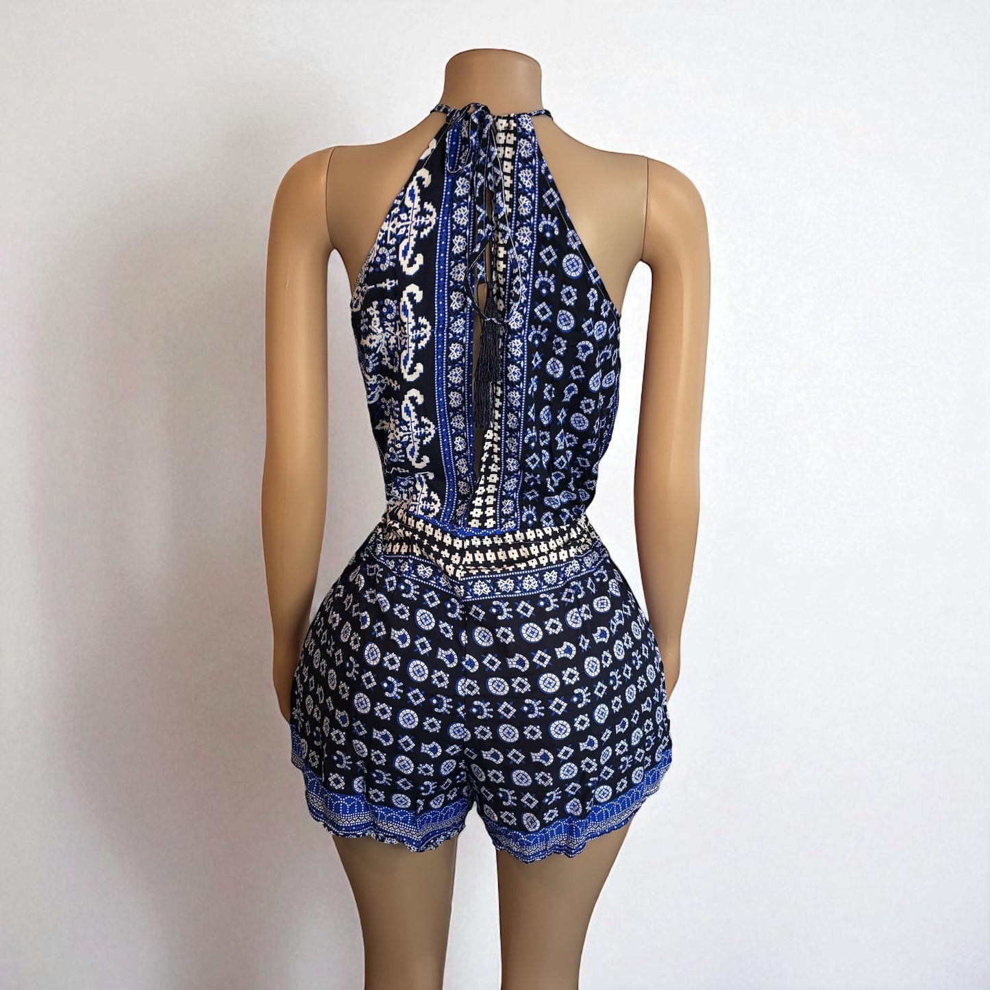 Halter Neck Blue Short Keyhole Romper