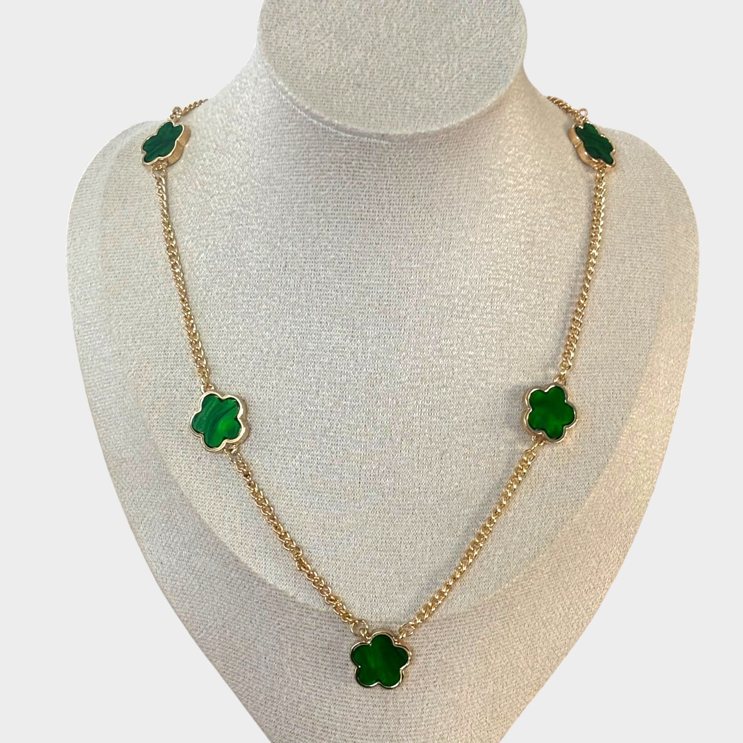 Gold & Green Clover Necklace, Bracelet & Earrings Set