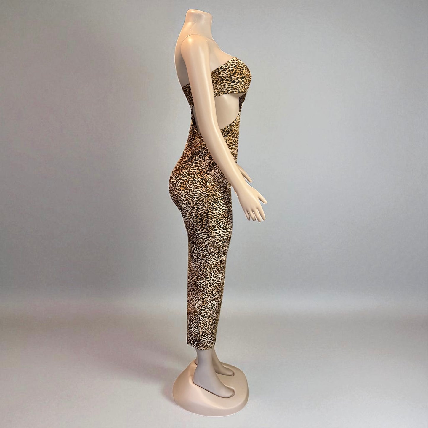 Leopard Print Strapless Midi Dress