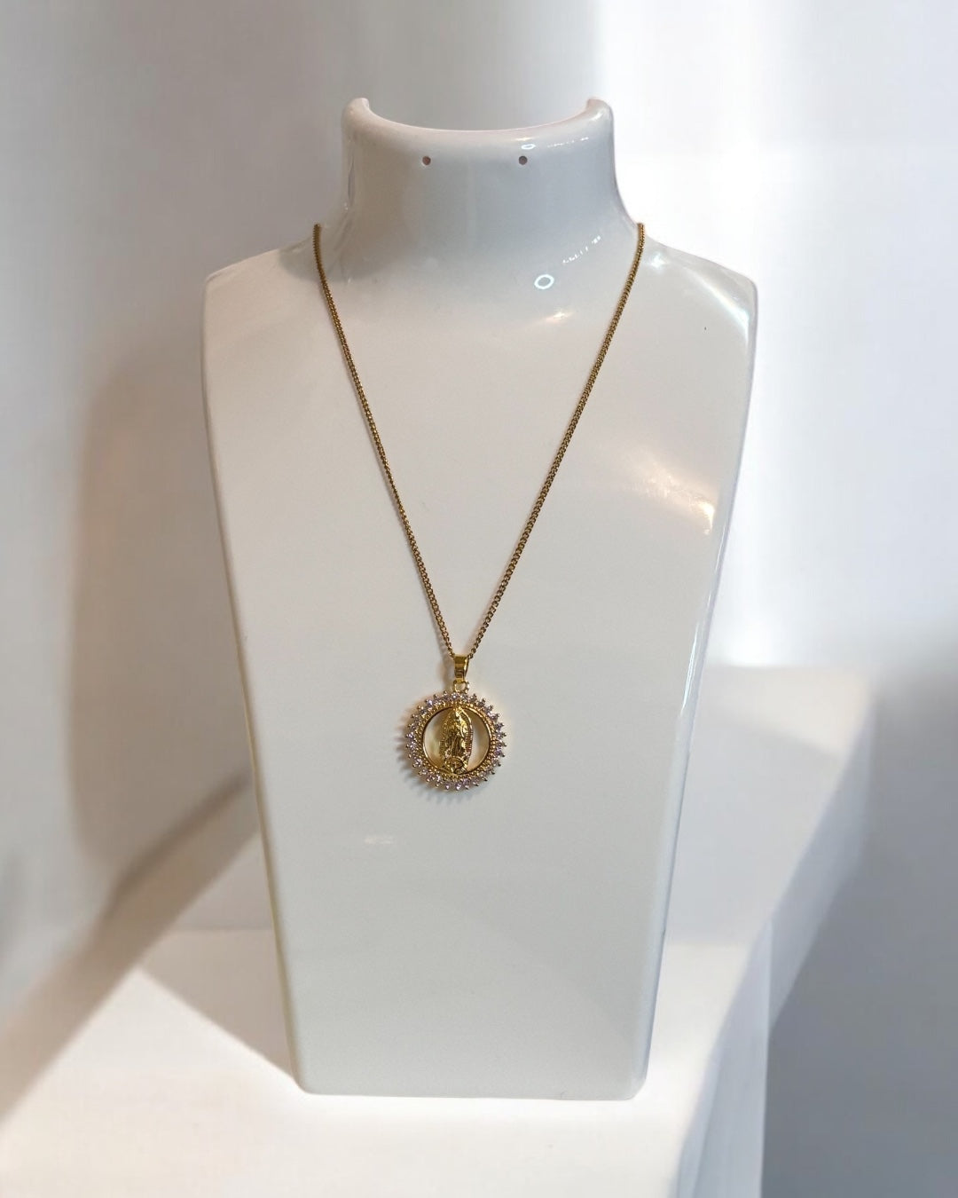 Virgin Mary Pendant Cuban Link Necklace